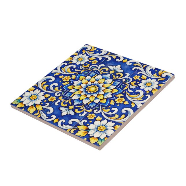 Cobalt Bloom Medallion Tile (Side)
