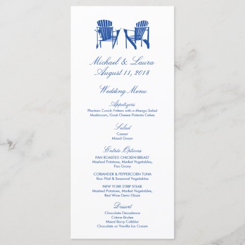 Cobalt Blue Adirondack Beach Chairs Wedding Menu