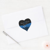 Cobalt Blue and Black Damask 1.5" Heart Sticker (Envelope)