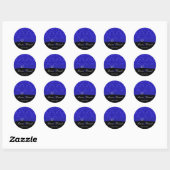 Cobalt Blue and Black Damask 1.5" Round Sticker (Sheet)