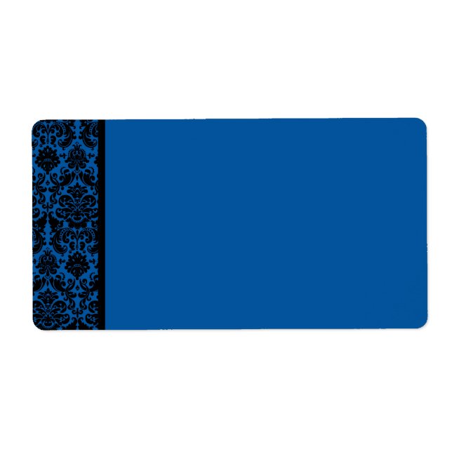 Cobalt Blue and Black Damask Blank Address Label (Front)