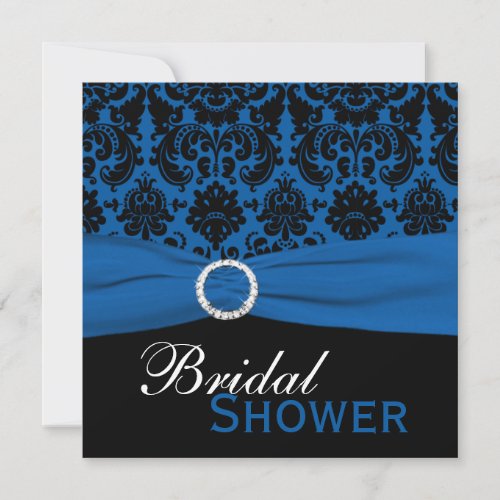 Cobalt Blue and Black Damask Bridal Shower Invite