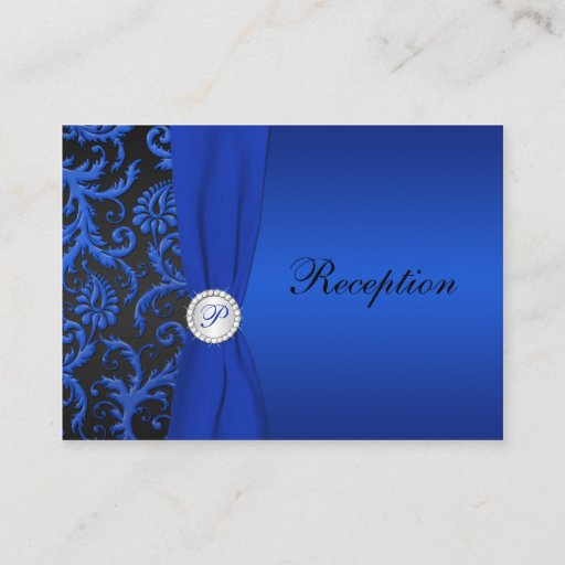 Customizable Cobalt Blue and Black Damask Enclosure Card II Business Card Templates