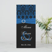 Cobalt Blue and Black Damask Menu Card (Standing Front)