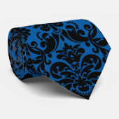 Cobalt Blue and Black Damask Necktie (Rolled)