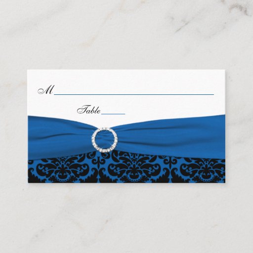 Customizable Cobalt Blue and Black Damask Place Cards Business Card