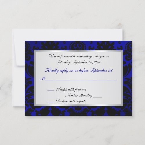 Cobalt Blue and Black Damask Reply Card Personalized Announcements