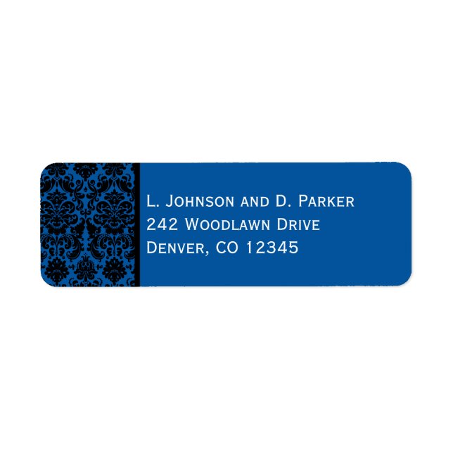 Cobalt Blue and Black Damask Return Address Label (Front)