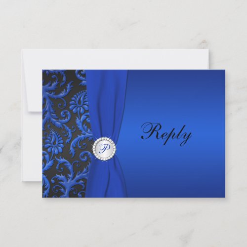 Cobalt Blue and Black Damask RSVP Card