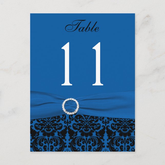 Cobalt Blue and Black Damask Table Number (Front)