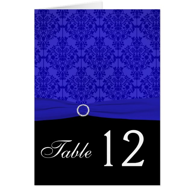 Cobalt Blue and Black Damask Table Number Card (Front)