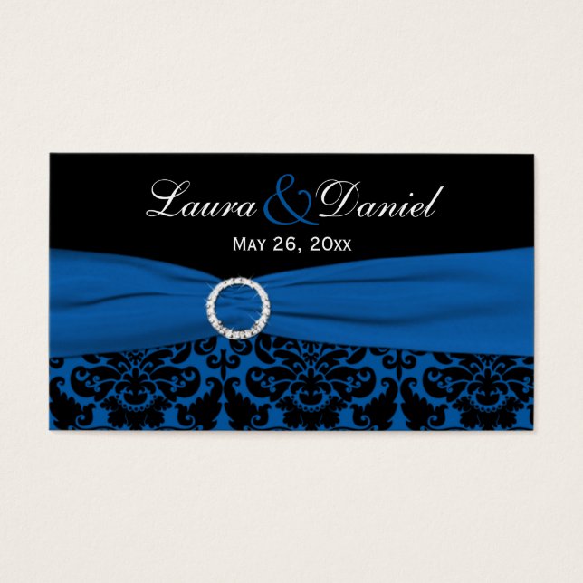 Cobalt Blue and Black Damask Wedding Favor Tag (Front)