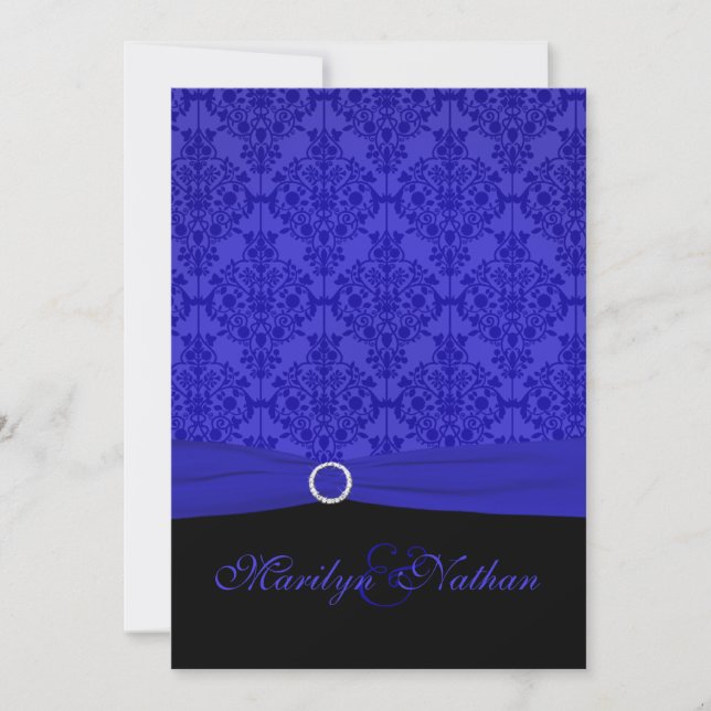 Cobalt Blue and Black Damask Wedding Invitation (Front)