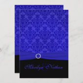Cobalt Blue and Black Damask Wedding Invitation (Front/Back)