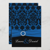 Cobalt Blue and Black Damask Wedding Invitation (Front/Back)