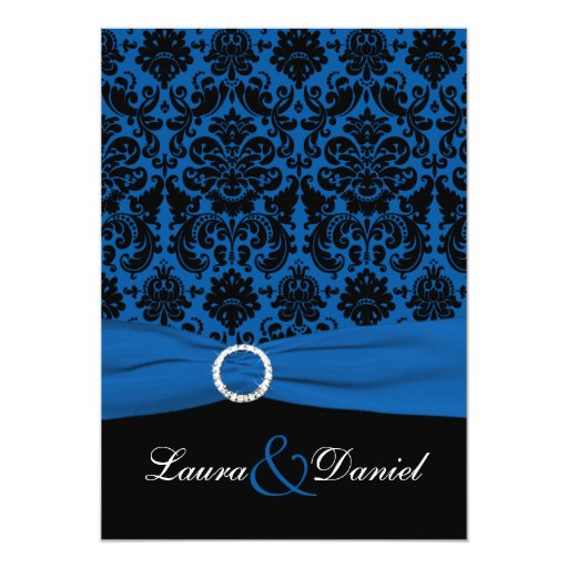 Cobalt Blue and Black Damask Wedding Invitation | Zazzle