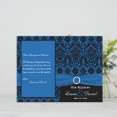 Cobalt Blue and Black Damask Wedding Program (Standing Front)