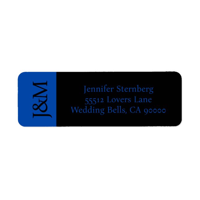 Cobalt Blue and Black Wedding Return Address Label (Front)