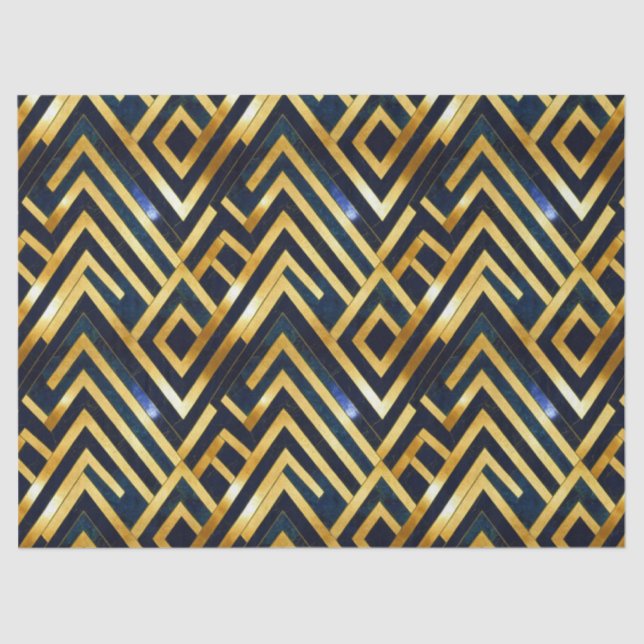 Cobalt Blue and Gold Art Deco Marble pattern Tissue Paper (Front)