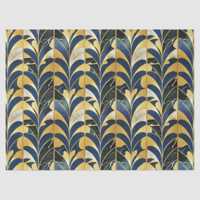 Cobalt Blue and Gold Art Deco Marble pattern Tissue Paper (Front)
