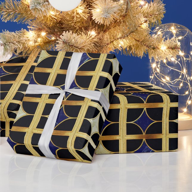 Cobalt Blue and Gold Art Deco Marble pattern Wrapping Paper (Holidays)