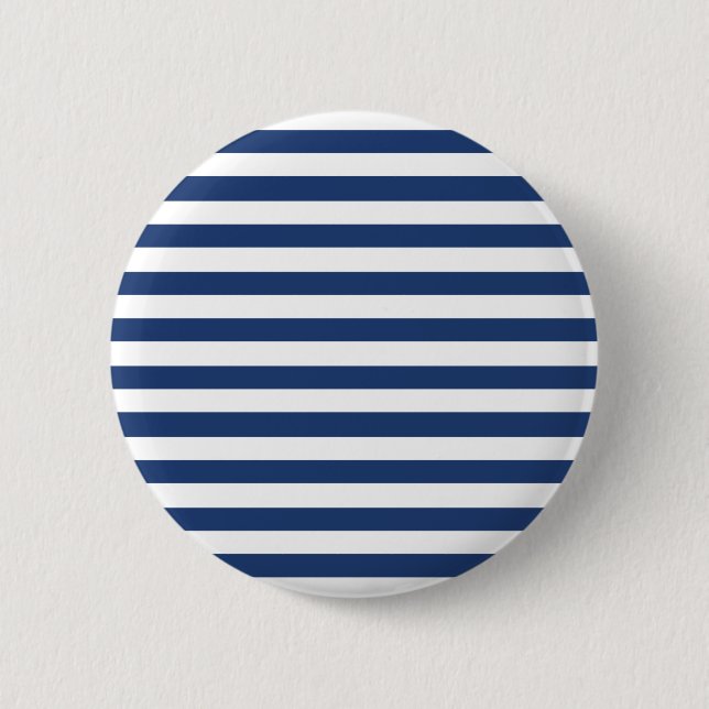 Cobalt Blue And Horizontal White Stripes Pattern Button (Front)