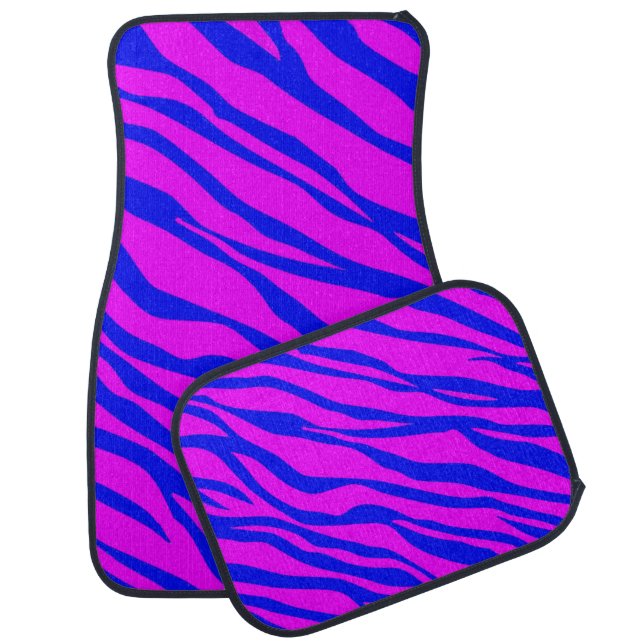 Cobalt Blue and Hot Pink Zebra Striped Car Mat (Set)