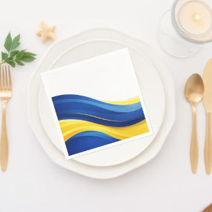 Cobalt Blue and Lemon Yellow Modern Waves Napkins