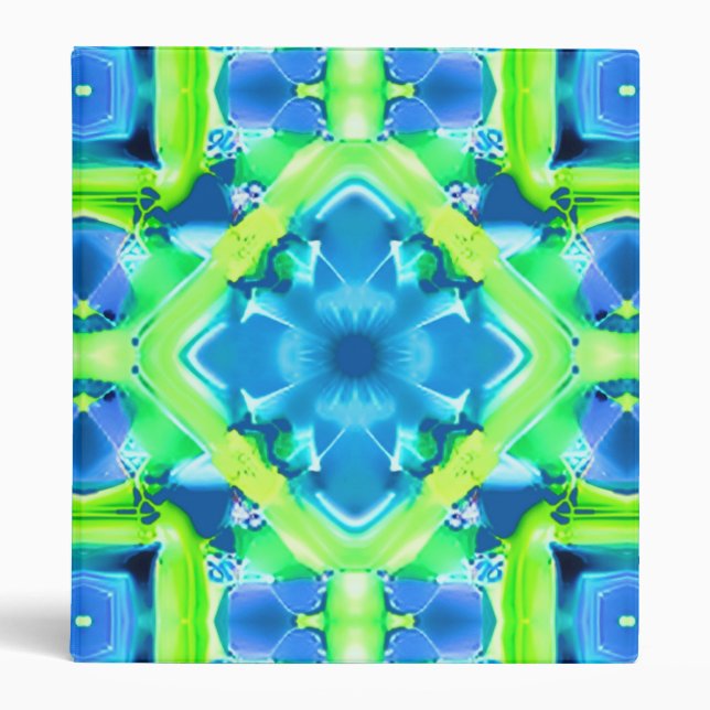 Cobalt Blue and Lime Green Tie Dye Pattern  3 Ring Binder (Front)