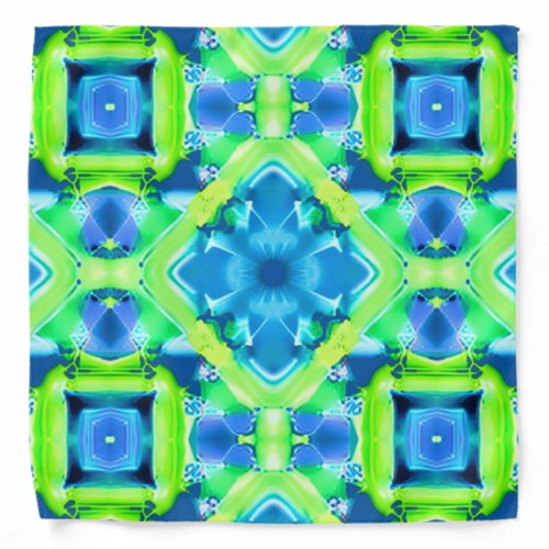 Cobalt Blue and Lime Green Tie Dye Pattern Bandana