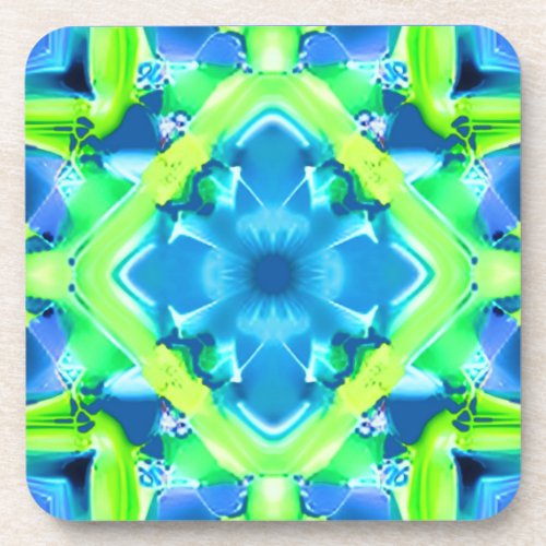 Cobalt Blue and Lime Green Tie Dye Pattern  Beverage Coaster