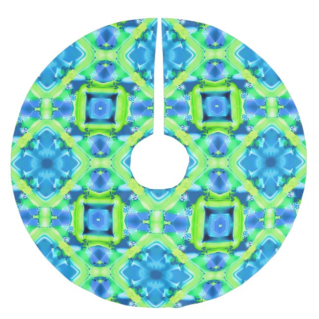 Cobalt Blue and Lime Green Tie Dye Pattern  Brushed Polyester Tree Skirt (Front)