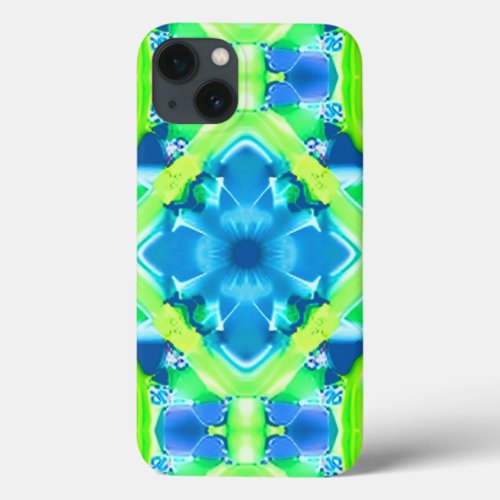 Cobalt Blue and Lime Green Tie Dye Pattern  iPhone 13 Case