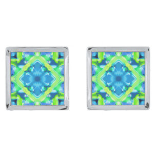 Cobalt Blue and Lime Green Tie Dye Pattern Cufflinks