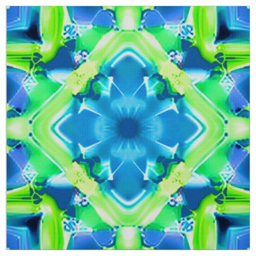 Cobalt Blue and Lime Green Tie Dye Pattern  Fabric