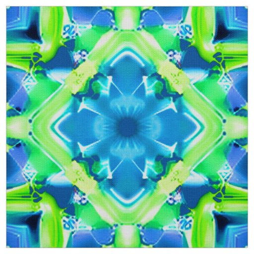 Cobalt Blue and Lime Green Tie Dye Pattern  Fabric
