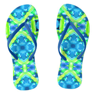 Cobalt Blue and Lime Green Tie Dye Pattern Flip Flops