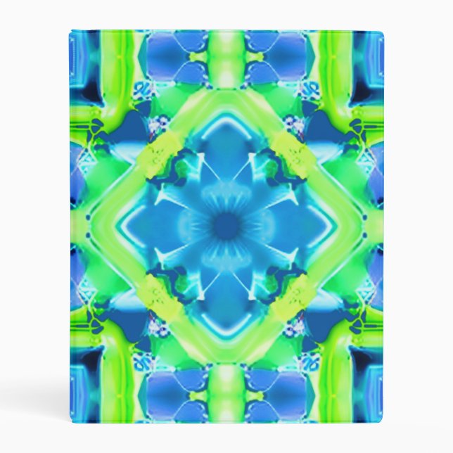 Cobalt Blue and Lime Green Tie Dye Pattern  Mini Binder (Front)