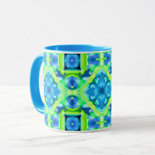 Cobalt Blue and Lime Green Tie Dye Pattern Mug