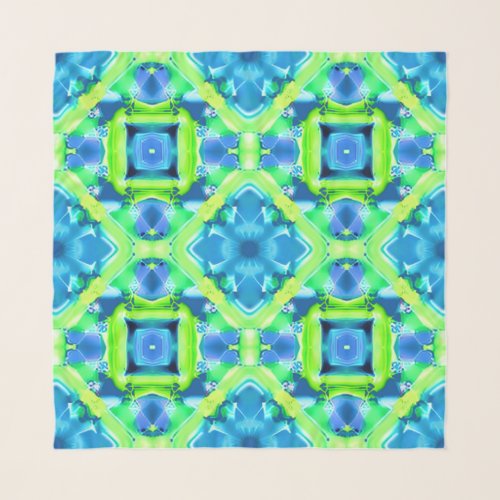 Cobalt Blue and Lime Green Tie Dye Pattern Scarf
