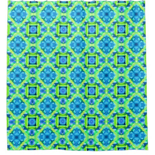 Cobalt Blue and Lime Green Tie Dye Pattern Shower Curtain