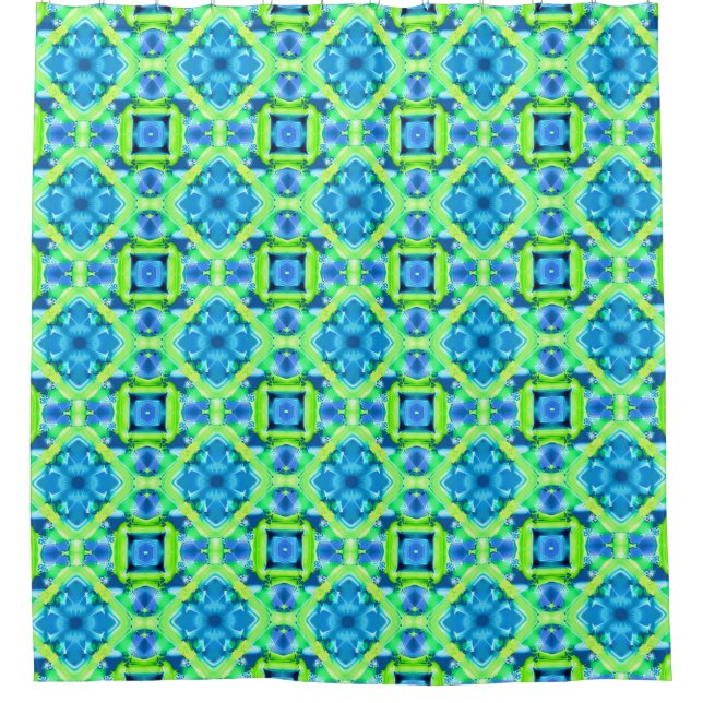 Cobalt Blue and Lime Green Tie Dye Pattern Shower Curtain (Front)