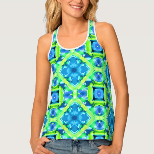 Cobalt Blue and Lime Green Tie Dye Pattern Tank Top