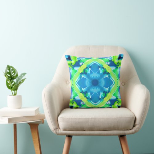 Cobalt Blue and Lime Green Tie Dye Pattern  Throw Pillow