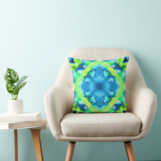 Cobalt Blue and Lime Green Tie Dye Pattern  Throw Pillow (Chair)