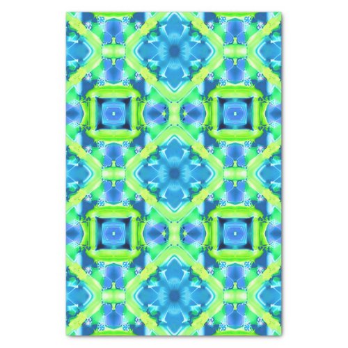Cobalt Blue and Lime Green Tie Dye Pattern Tissue Paper