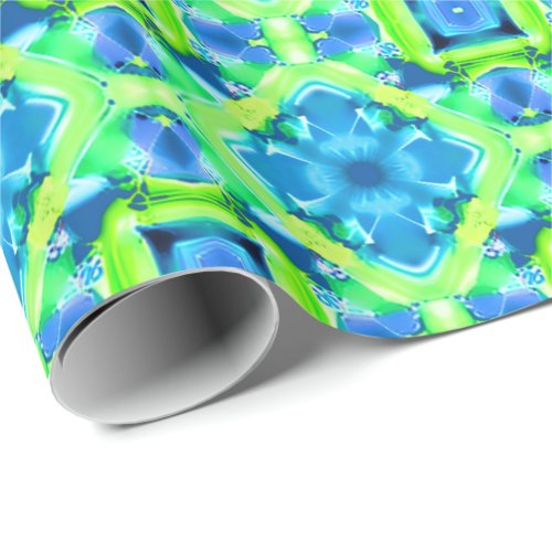 Cobalt Blue and Lime Green Tie Dye Pattern Wrapping Paper