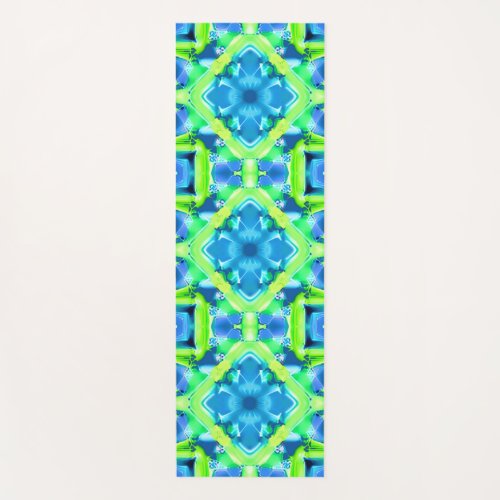 Cobalt Blue and Lime Green Tie Dye Pattern Yoga Mat