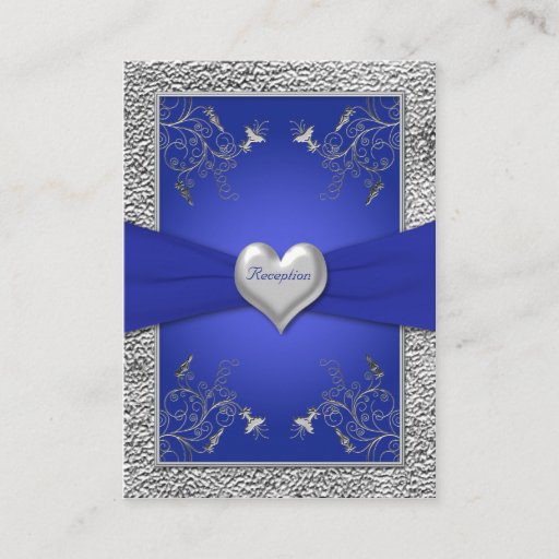 Customizable Cobalt Blue and Pewter Heart Enclosure Card Business Card Template