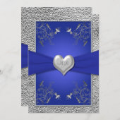 Cobalt Blue and Pewter Heart Monogram Invitation (Front/Back)